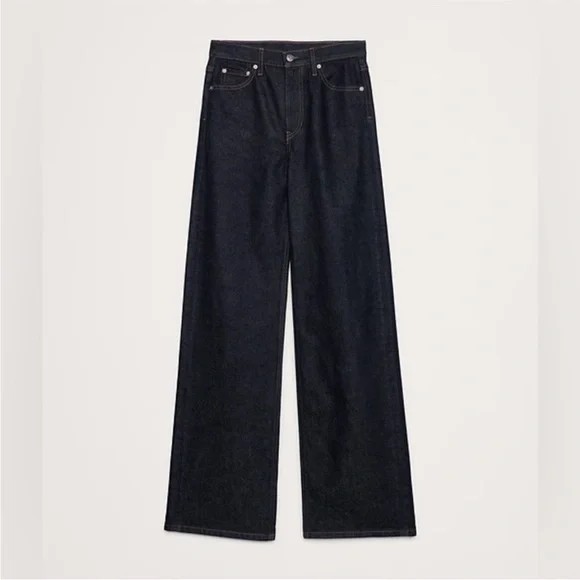 NWT! Banana Republic Dark Rinse Wash The Icon Classic Wide-Leg Jean 🩷 825977 - Picture 5 of 9